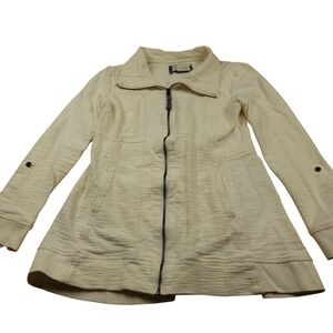 Saturday Sunday Anthropologie Textured Cream Knit Full Zip Jacket Womens Small